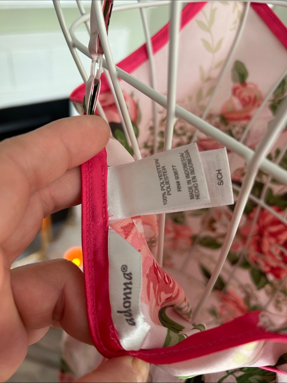 Adonna Pink Floral Satin Chemise with Rose Print - Picture 5 of 8